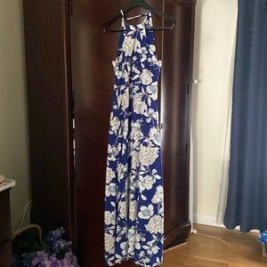 Lulu's Blue and White Halter Maxi Dress